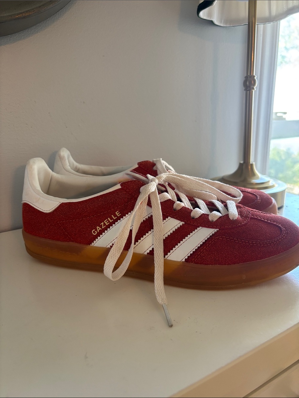 adidas Gazelle Women's Rust Suede Sneakers with White Stripes